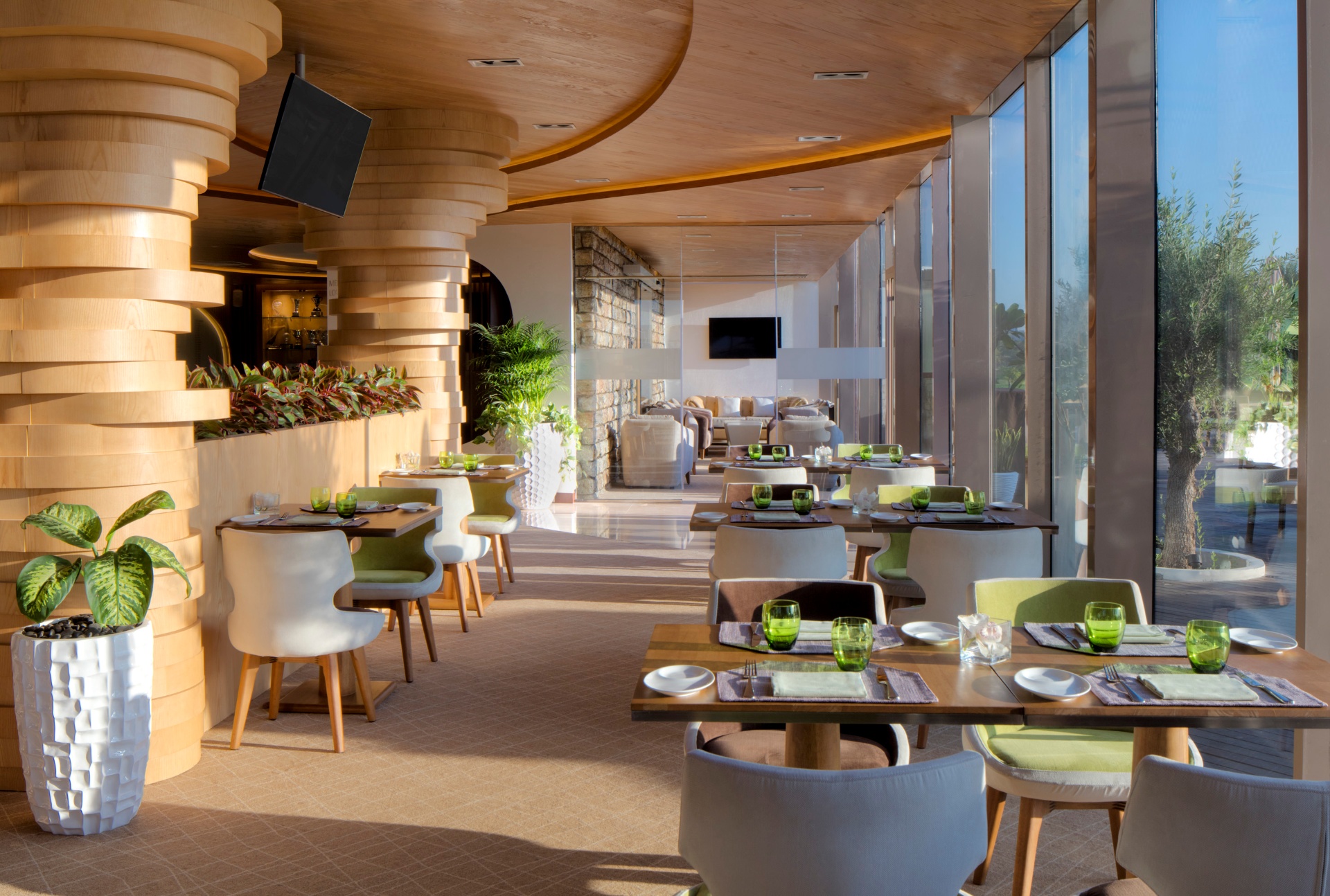 Signature hotel restaurant interior in Dubai set for evening service