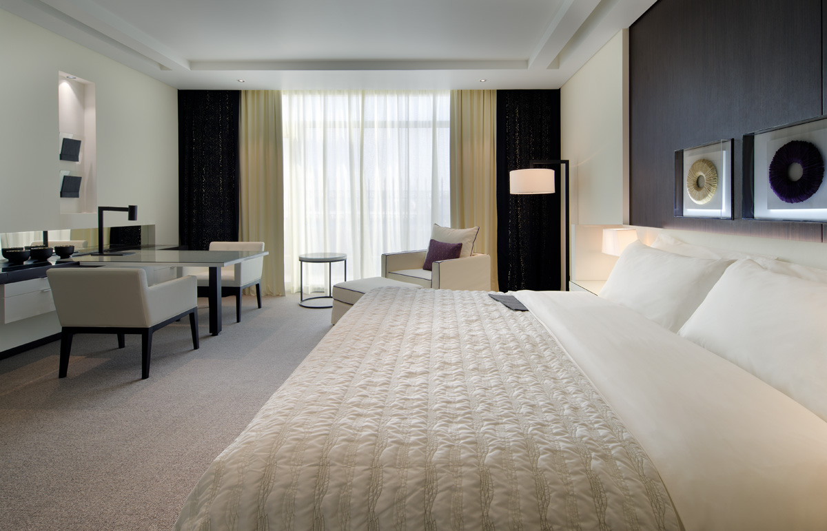 Freshly styled hotel guest room photographed before the property opens
